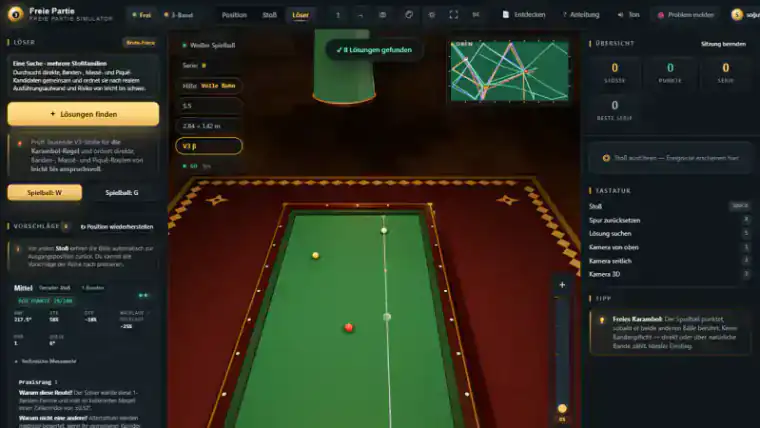 Aktuelle Version — Ein praktischer Löser für Dreiband und Freie Partie