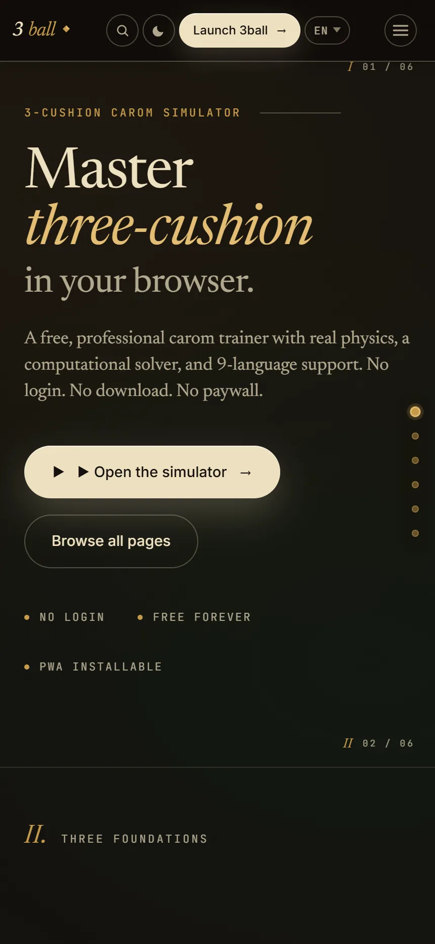 No install — runs in your browser — 3ball.app