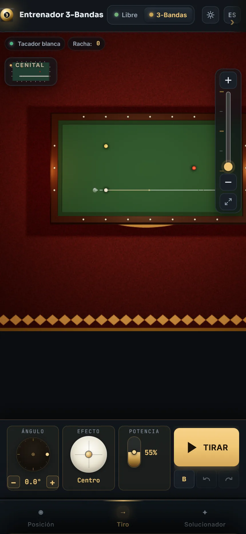 SIMULADOR CARAMBOLA · 3 BANDAS — 3ball.app