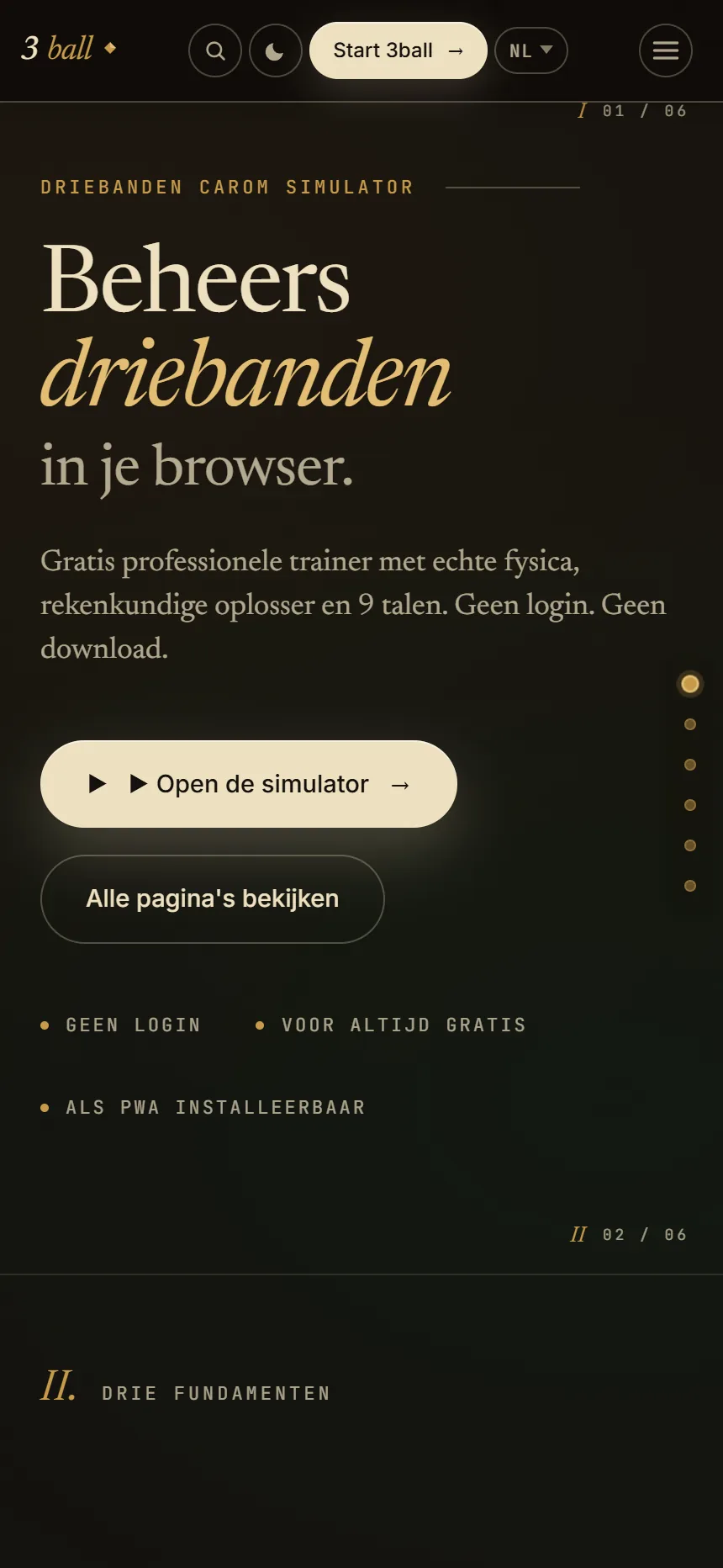 Geen installatie — draait in je browser — 3ball.app
