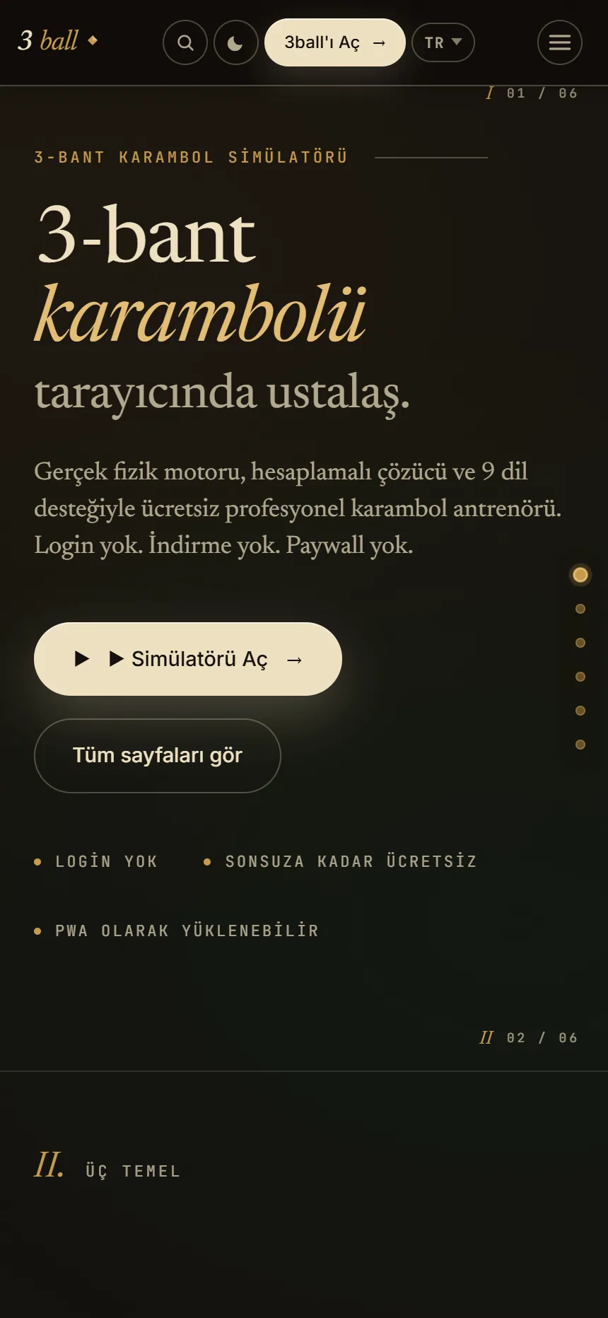Kurulum yok — tarayıcında çalışır — 3ball.app