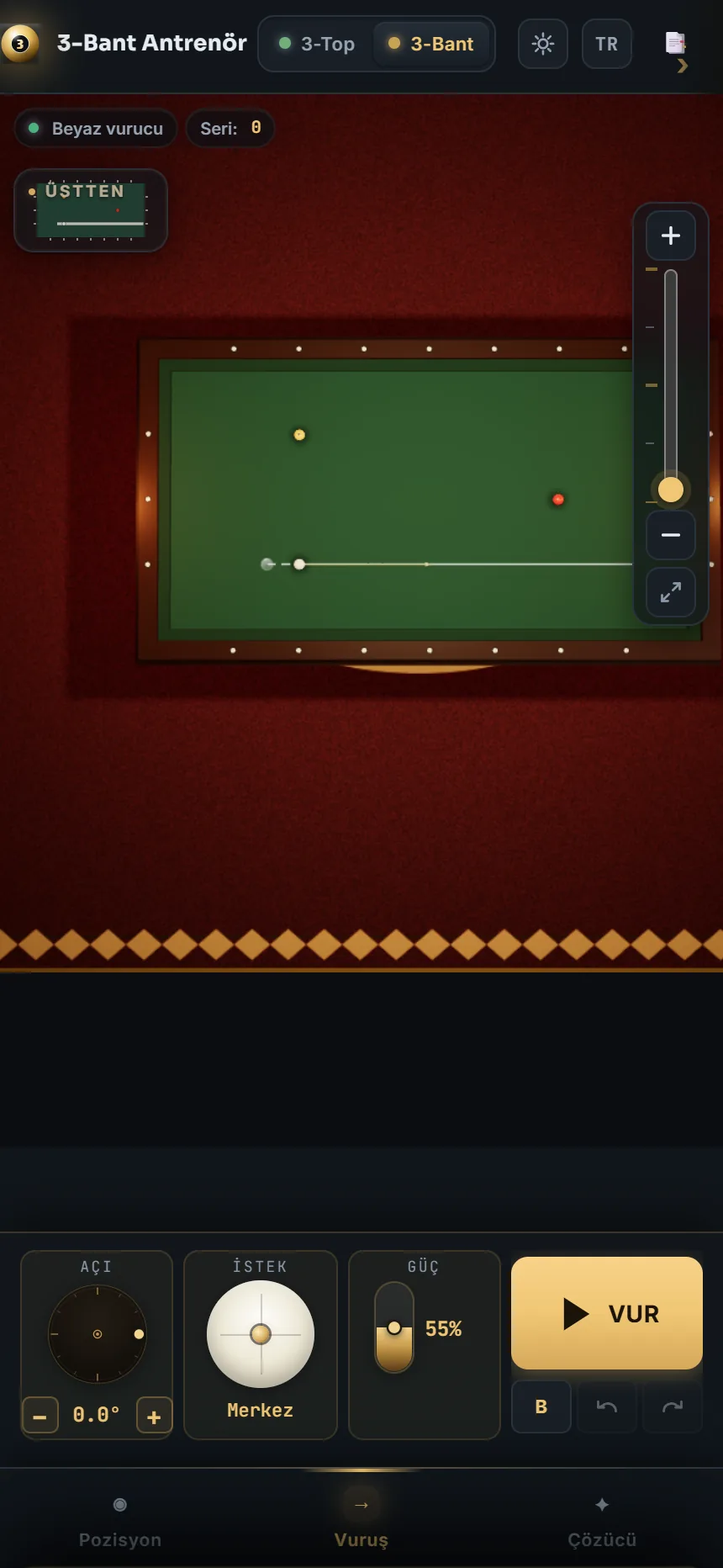 3-BANT KARAMBOL SİMÜLATÖRÜ — 3ball.app