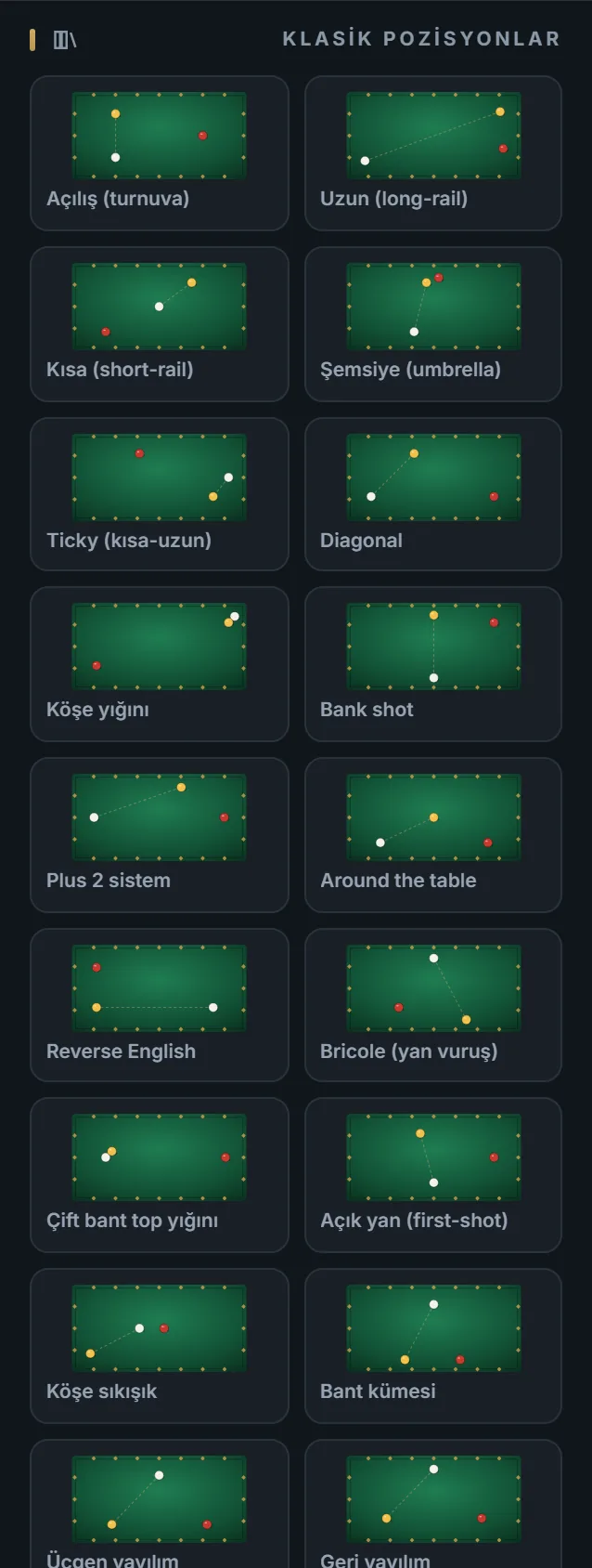 Pozisyon kütüphanesi — 3ball.app